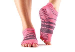 Носки для йоги ToeSox Half Toe Bellarina Grip Charcoal with Lime М  (39-42.5) - Plastinka